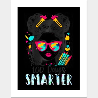 100 Days Smarter Girls Messy Bun Hair 100Th Day Of School Posters and Art